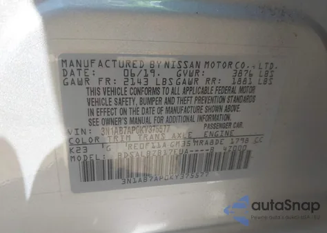 2019 Nissan Sentra S from USA, damaged, VIN 3N1AB7AP0KY375577